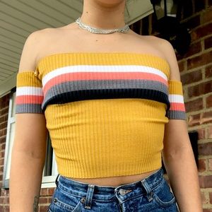 Striped Off The Shoulder Crop Top